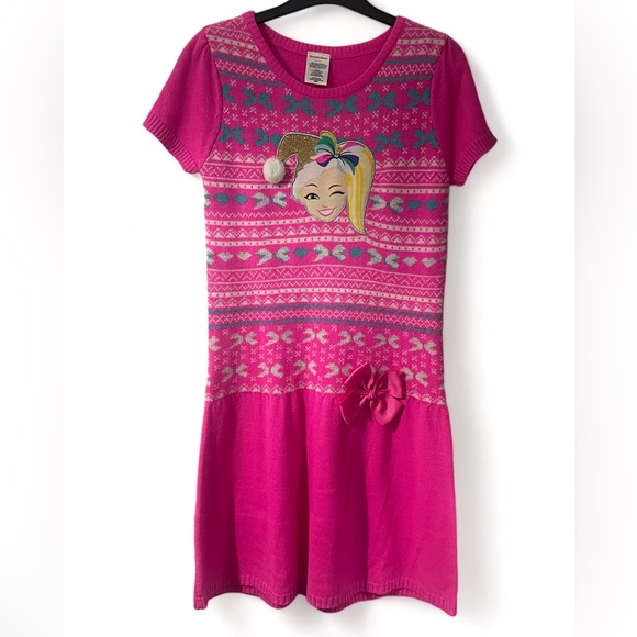 Nickelodeon Other - nickelodeon JoJo Siwa Girls Pink Short Sleeve Bow Sweater Dress Size XL/XG14-16